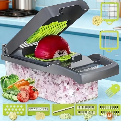16-Piece Vegetable Chopper - 11 Interchangeable Blades Veggie Chopper with Container, Mandoline Slicer, Onion Chopper Dicer, Professional Food Cutter & Slicer Set for Kitchen - Image 7