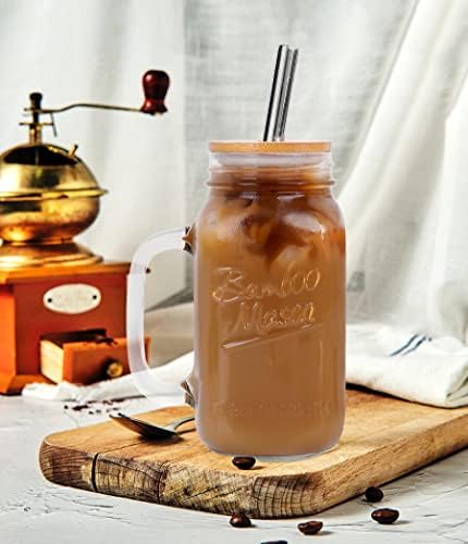 Mason Jar with Lid and Straw, 24 oz Regular Mouth Mason Jars with Handle Drinking Glasses Tumbler Reusable Cups Smoothie Water Bottles for Iced Coffee Classic