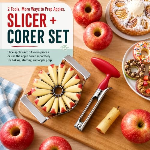 5.12-In Large Apple Slicer, 14-Blade Cutter with Apple Corer Tool