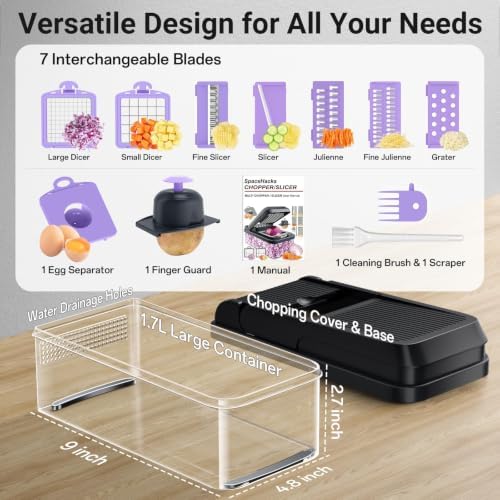 12-in-1 Vegetable Chopper with 7 Blades, Food Veggie Cutter, Purple