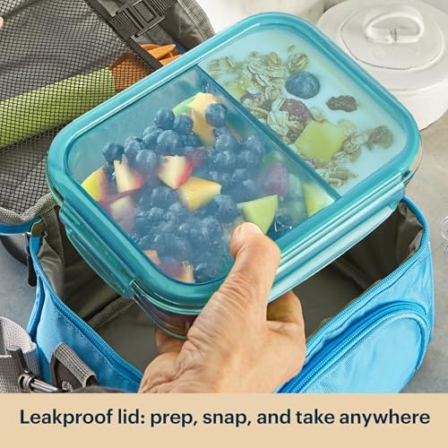 Glass Meal Box (5-Pack, 4 Cup) Divided Compartments, Locking Lids