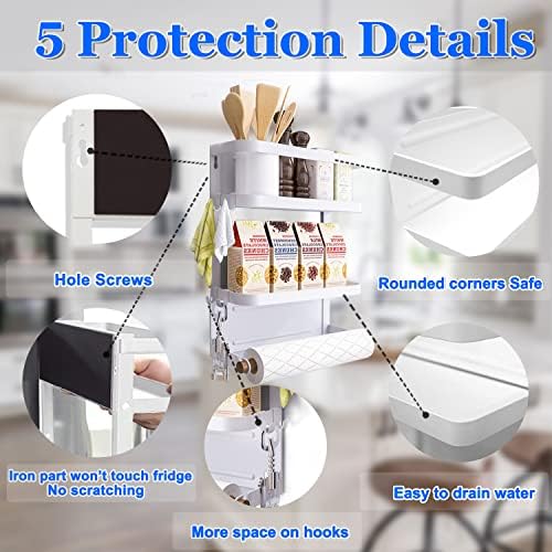 Magnetic Spice Rack for Refrigerator White Magnetic Paper Towel Holder for fridge Magnetic Shelf Magnetic Shelves Fridge Magnet Organizer Spice Rack Kitchen Organization Kitchen Storage