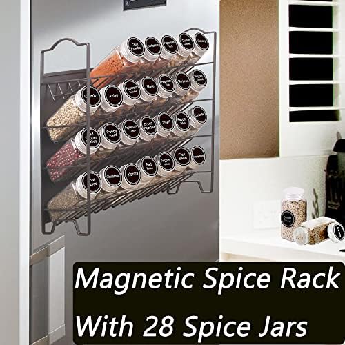 4 Tier Magnetic Spice Rack Organizer with 28 Spice Jars