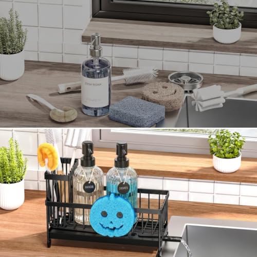 Kitchen Soap Dispenser Set with Smiley Face Sponge Holder