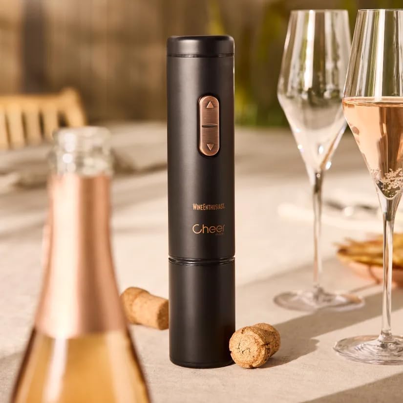 X Cheer Moda Electric Sparkling Wine Opener – Automatic Champagne Bottle Opener with Cork Release & Stopper – Stainless Steel Electric Wine Tool – Battery Powered – U.S. Exclusive