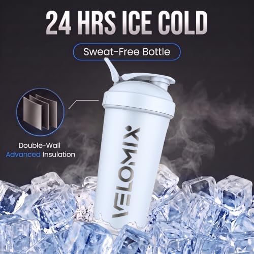 VELOMIX 24oz Stainless Steel Shaker Bottle with Wire Whisk (White) - Image 3