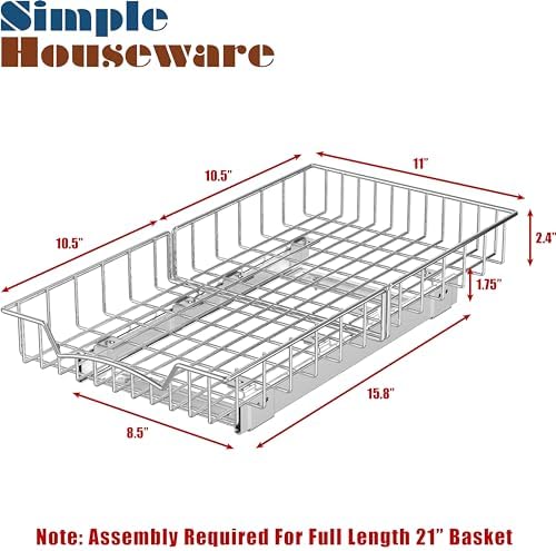 Under Cabinet Pull Out Sliding Shelf, 21" Dx11 W, Chrome