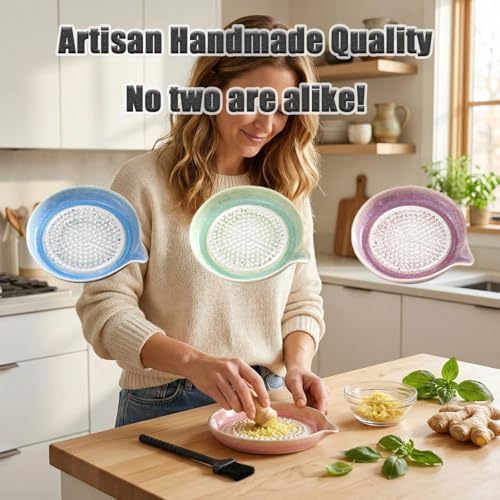 New Gradient Ceramic Grater Plate, Exquisitely Handcrafted Ginger Grater Plate for Chocolate, Fruits, Vegetables, Ginger, Garlic, and Cheese (Green)