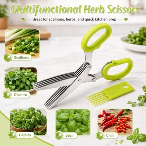 5-Layer Vegetable Shears, Multipurpose 5 Blade Scissors，Green+Blue