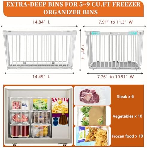 Large Freezer Organizer Bins for 5 to 9 Cu.Ft,4Pack, Leak-Proof Bottom