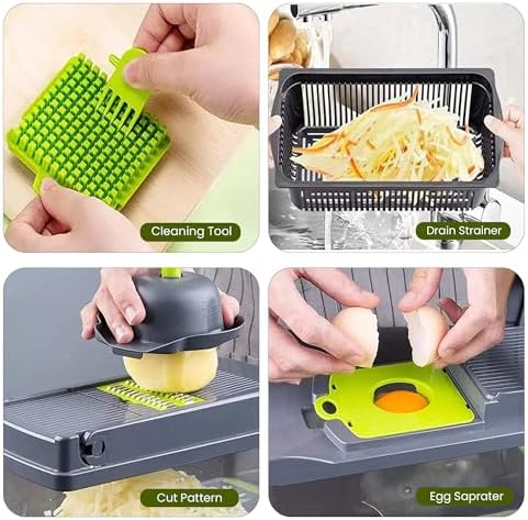 ALIF H&K 16-in-1 Vegetable Chopper & Mandoline Slicer, Heavy-Duty Food Chopper with 8 Stainless Steel Blades, Onion Dicer, Veggie Cutter, Drain Basket, Egg Separator & Storage Container - Image 6