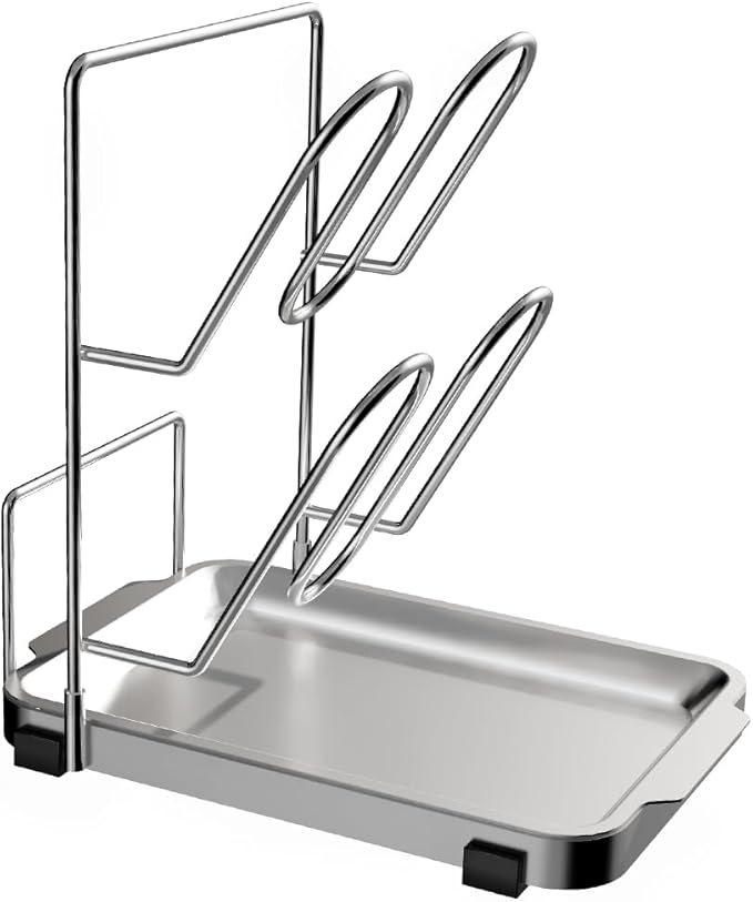 YQh pot lid holder,Two-compartment Stainless Steelcooking rack,pot lid holder while cooking,spoon rest with lid holder,spatula holder for counter,stove top shelf spoon and lid rest,pot lid organizer