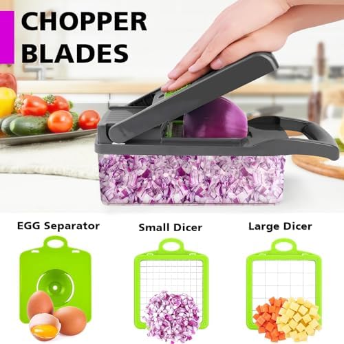 Vegetable Chopper, Pro Onion Chopper, Multifunctional 13 in 1 Food Chopper, Kitchen Vegetable Slicer Dicer Cutter,Veggie Chopper With 8 Blades,Carrot and Garlic Chopper With Container - Image 3