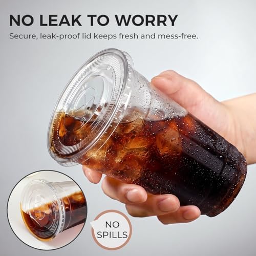 100 Sets - 12oz Clear Plastic Cups with Lids and Straws, Disposable Cups for Iced Coffee, Smoothie, Milkshake, Cold Drinks