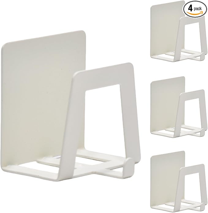 4 Pack Pot Lid Holders with Hook, Pot and Pan Hangers for Kitchen Inside Cabinet Wall Mount Rack Cabinet Door Lid Organizer, Save More Space, White