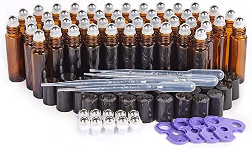 Hoa Kinh 10ml 48Pack Roller Bottles for Essential Oils Amber Roller Bottle by HoaKinh