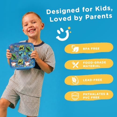 Bento Lunch Box for Kids With 8oz Soup thermo,Leak-proof Lunch Containers with 5 Compartment,thermo Food Jar and Lunch Bag, Food Containers for School (A-Blue(Dinosaur))