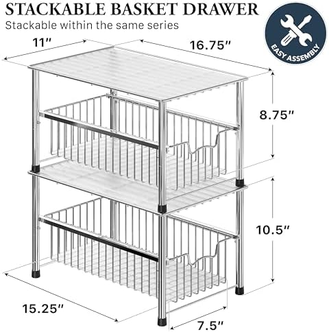 Chrome Metal Stackable Storage Rack, 16.75 in L x 10.8 in W x 10.25 in H