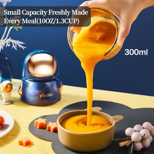 Baby Food Maker Mini Cute and Small Food Processor Puree Blender Grinder Chopper 300ml Cup Glass Bowl with 8 Blade Electric (Spaceman-Blue)
