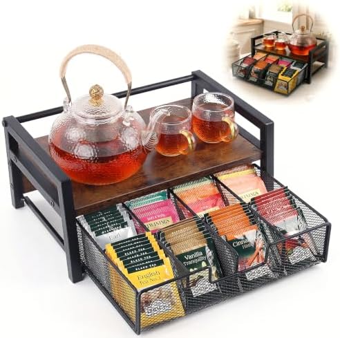 Tea Bag Organizer for Counter, 8 Compartments