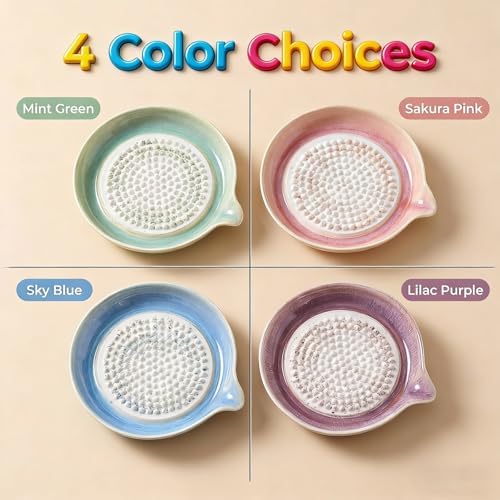 Gradient Ceramic Grater Plate – Handcrafted Multifunctional Grater for Ginger, Garlic，Cheese, Chocolate, Fruits & Vegetables – Unique Kiln-Fired Glaze, Easy-Pour Spout Includes Cleaning Brush (Green)