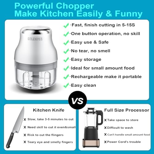 Vegetable Chopper, 100ML Electric Garlic Chopper, USB Rechargeable Mini Blender, Powerful Small Food Processor, Blender to Vegetable, Wireless Food Cutter for Ginger, Chili, Fruit, Meat, etc - Image 5
