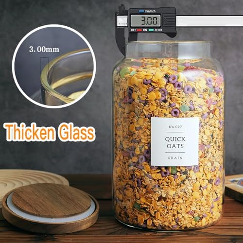 Set of 2 Large Glass Flour and Sugar Containers with 132 Pantry Labels - Glass Food Storage Jars with Airtight Bamboo Lid for Flour Pasta Candy Coffee Cookie and More(1 Gallon/4000 ml)