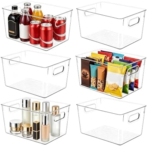 6 Pack Clear Plastic Storage Bins, Kitchen&Pantry Organizer Large
