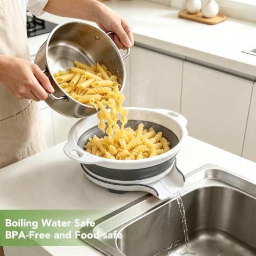 3-Pack Collapsible Colander for Kitchen with Self-Draining Base,Grey