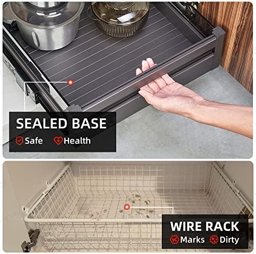 Pull Out Kitchen Cabinet Drawer Roll Out Pantry Shelves Heavy Duty Sliding Tray for Cabinet Full Extension Kitchen Cupboard Slide Out Shelves Organizer with Dividers 17 Inch Wide × 21 Inch Deep