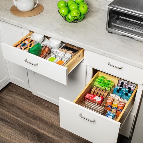 Pantry Organization and Storage Bins with Removable Dividers & Lids – Perfect Pantry Organizers or Kitchen Organization – Refrigerator Organizer Bins, Cabinet Organizers, 4 Pack