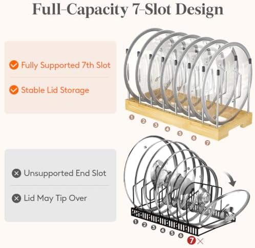 Bamboo Pot Lids Organizer Inside Cabinet, Pan Organizer, 8 Dividers
