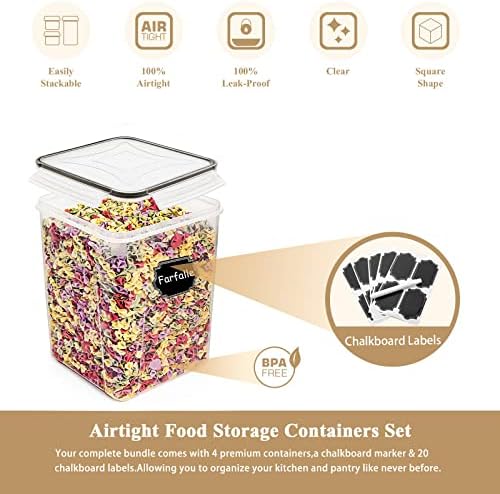 Flour Storage Containers 5.2L, 4 PCS Food Storage Containers, Black