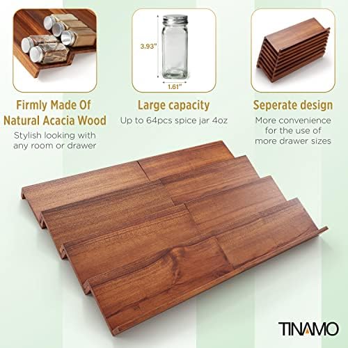 Acacia Wood 4-Tier Spice Rack Organizer for Cabinet, Pack of 8 Pcs