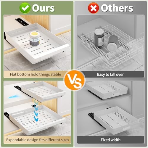 Pull Out Cabinet Organizers Expandable,White,16.9"Depth,2 Pack
