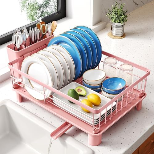 Dish Drying Rack for Small Kitchen Counter, 11" W x 15" L, Pink