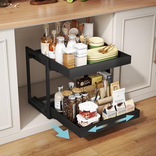 2-Tier Expandable Pull Out Cabinet Organizer, Cabinet Drawers, 16"D