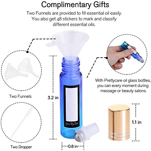 PrettyCare 24 Pack, 10 ml Essential Oil Roller Bottles with Stainless Steel Roller Ball - Refillable Leak-proof Empty Thick Rainbow Glass Roll on Bottles with Metal Caps for Travel, Perfume - Image 5