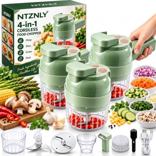 2027 Upgraded Chopper Vegetable Cutter, Hand Held Chopper Vegetable Cutter, 4 in 1 Handheld Electric Vegetables Cutter, Mini Choppers Electric with Cleaning Brush, for Garlic Onion Meat Vegetables by Unknown