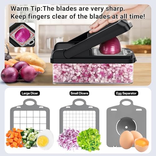 15-in-1 Vegetable Chopper, 7 Blade Multifunctional Food Chopper with Container, Chopper Veggie Cutter for Salad Potato Carrot Garlic, Home Kitchen Essential (Black, 15 in 1) - Image 4