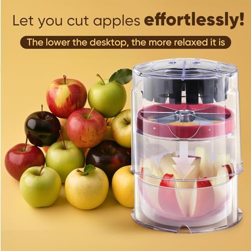 Newness 5.12-Inch Apple Slicer – Extra-Large, Ultra-Safe Stainless Steel Cutter for 8 Perfect Slices, Effortless Cutting, Cuts All the Way Through with Transparent Bowl