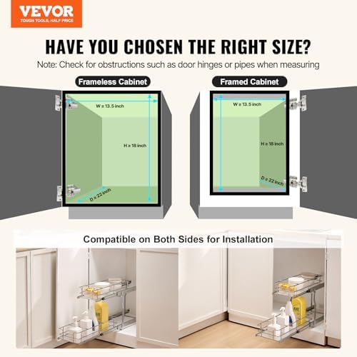 Pull Out Cabinet Organizer, 12"W x 21"Dx15.2"H Heavy Duty Slide Out Pantry Shelves, Chrome-Plated Steel Roll Out Drawers for Home,13.5"Wx22"Dx19"H Inside Kitchen Cabinet, Bathroom, Under Sink