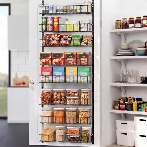 8-Tier Pantry Door Organizer, Hanging Storage Basket, Black
