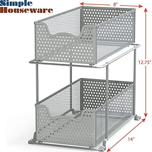 2 Tier Sliding Cabinet Basket Organizer Drawer, Silver