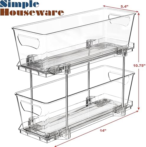 2 Tier Narrow Drawer Cabinet Pull-Out Organizer, Clear