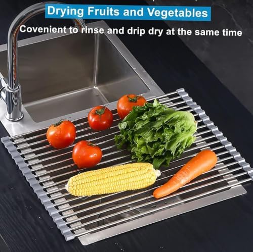 Extra Large 20.5"x13.7" Roll Up Dish Drying Rack Over The Sink Dish Drainer for Kitchen Counter, Sink Drying Rack Drying Mat Folding Rack Kitchen Sink Organizer Home Essentials