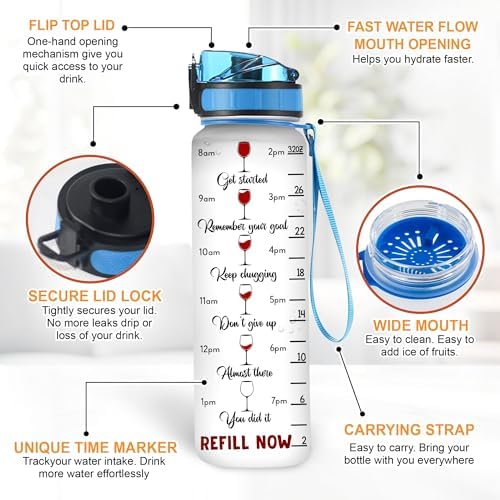 Personalized Chug It Like It's Wine Water Bottle - 32oz Motivational Water Bottle with Time Marker & Leak-Proof Lid - Custom Name Gift for Wine Lovers, Women, Men - Birthday & Christmas Gift