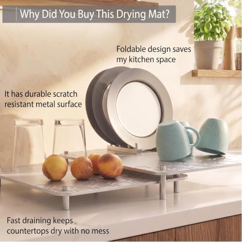 2 Pack Diatomaceous Earth Dish Drying Mat, Rapid Absorbing Drying Stone Mat with Non-Slip Rubber Feet, Nestable Stone Dual Size Kitchen Counter Drying Pad Set (White)