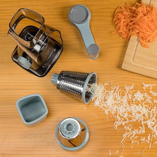 Badelite Cheese Grater Vegetable Cheese Shredder Slicer Grater for Kitchen 3 Changeable Blades for Cheese Potato Zucchini Nuts Chocolate (Grey Blue) - Image 6