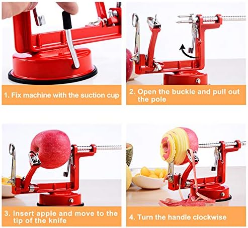 Apple Peeler Slicer Corer 3 In 1, Potato Peelers, Stainless Steel Heavy Duty with Suction Cup Base (vermilion)